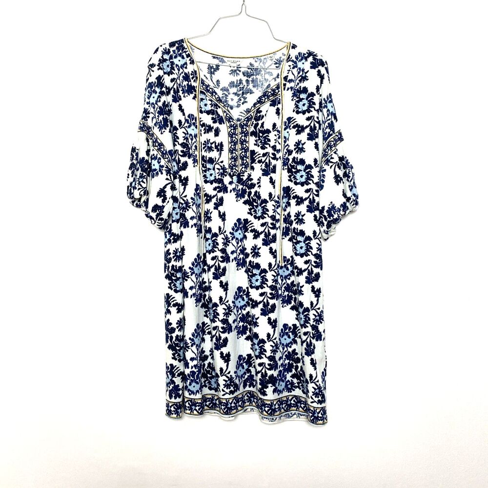 Max Studio Women Dress Size XS Blue Floral Puff Bohemian Beach Vacation Oversize